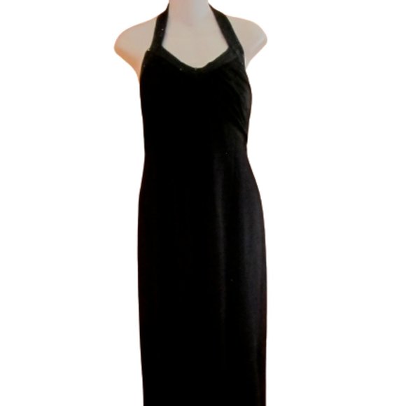 St John Evening Embellished Knit & Silk Long Black Pencil Flowy Bottom Dress 4 - Picture 1 of 10